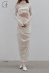 Un Morceau velvet lace stitching waist details dress UM231LS08 white PUM35